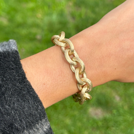 Estate 14KT Yellow Gold Matte Finish 13mm Rolo Chain Bracelet