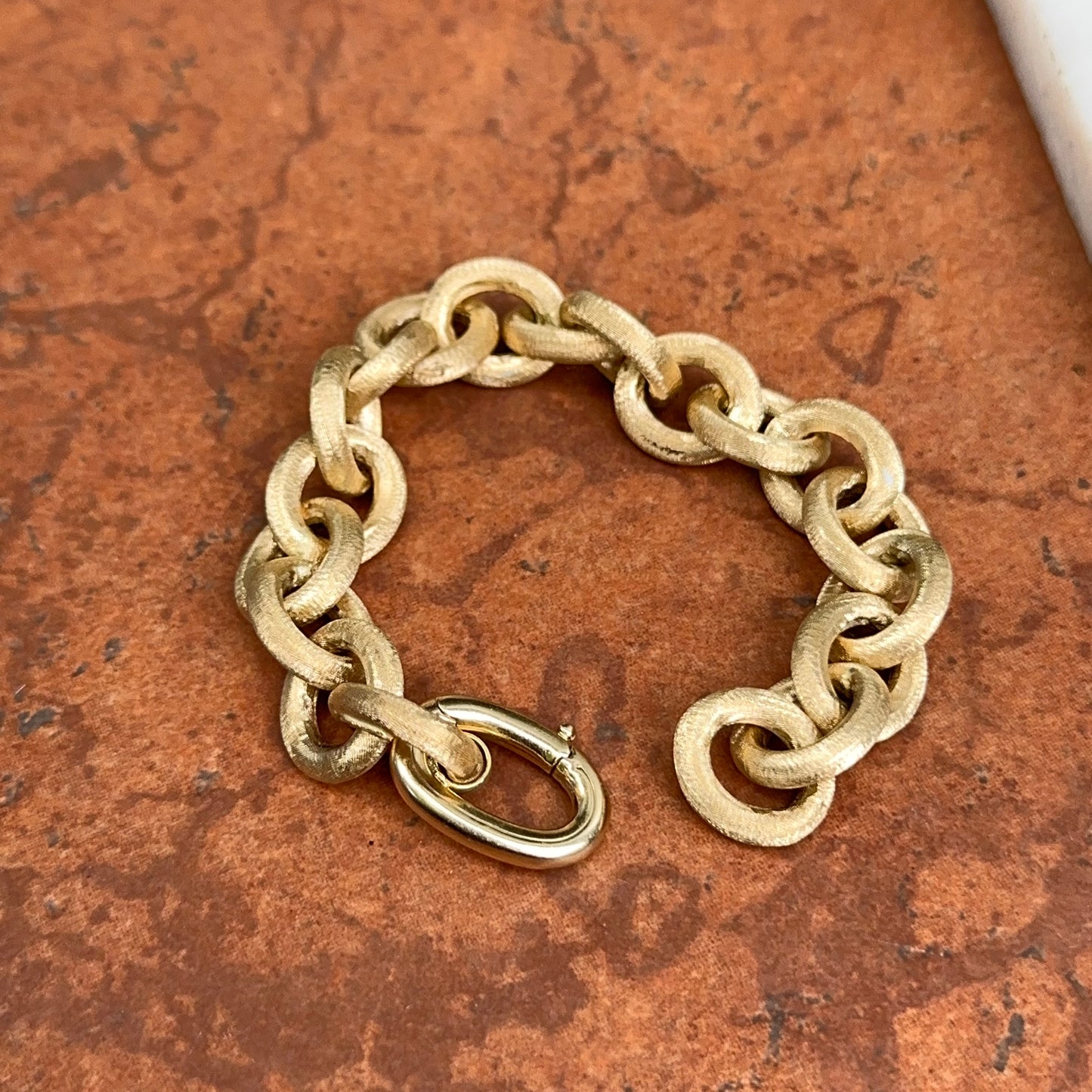 Estate 14KT Yellow Gold Matte Finish 13mm Rolo Chain Bracelet