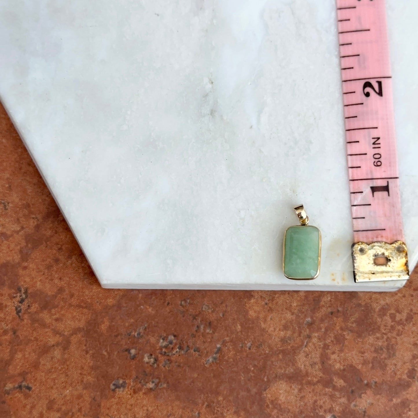 14KT Yellow Gold Celadon Jade Bezel Rectangle Pendant Charm - LSJ