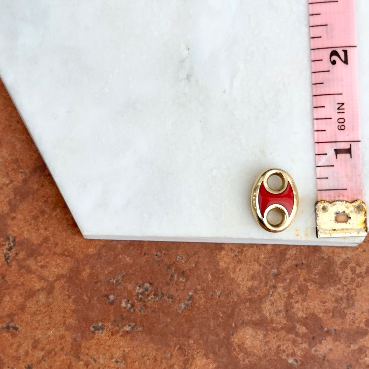 14KT Yellow Gold Red Enamel Puffed Mariner Link Pendant Slide