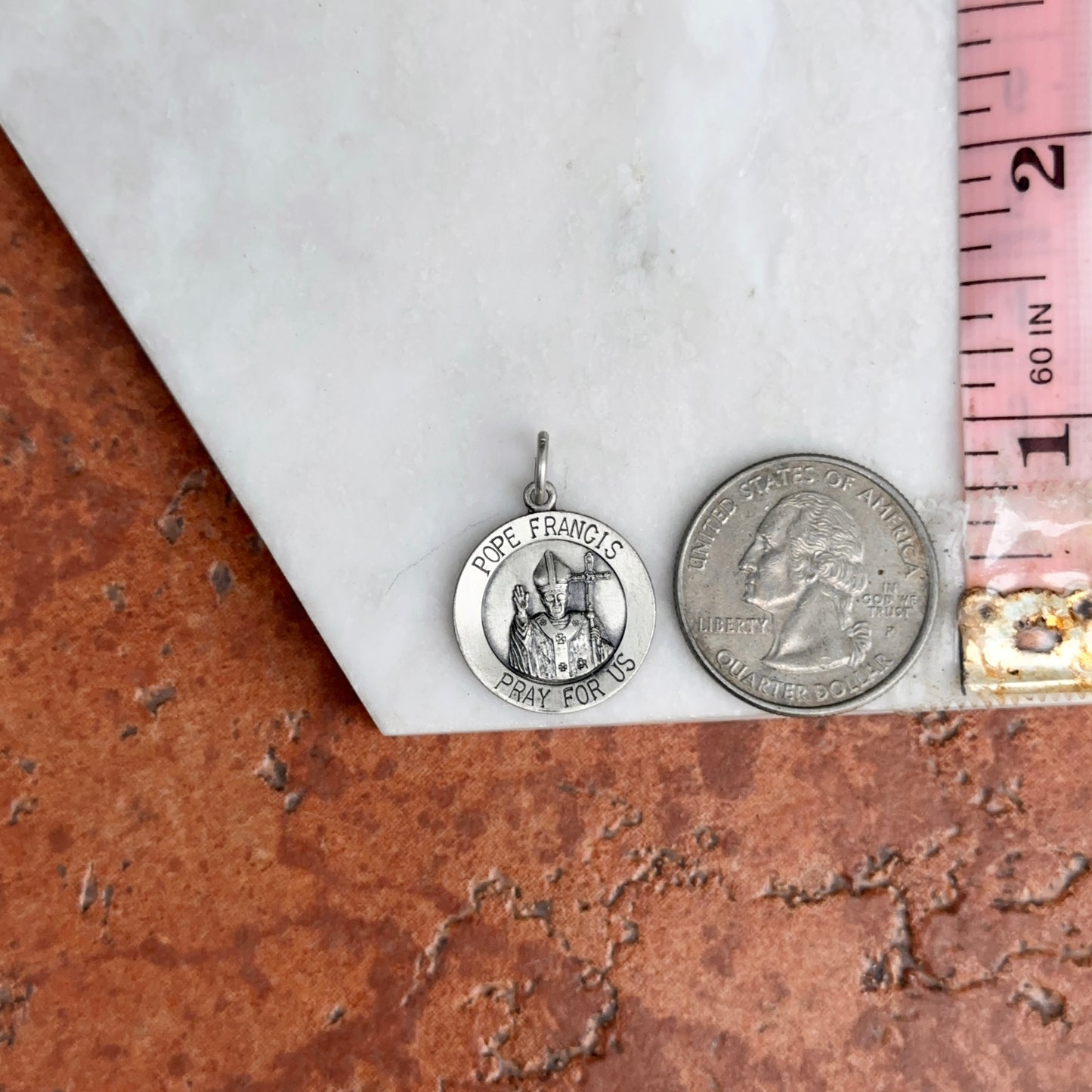 Sterling Silver Pope Francis Round Medal Pendant 18mm
