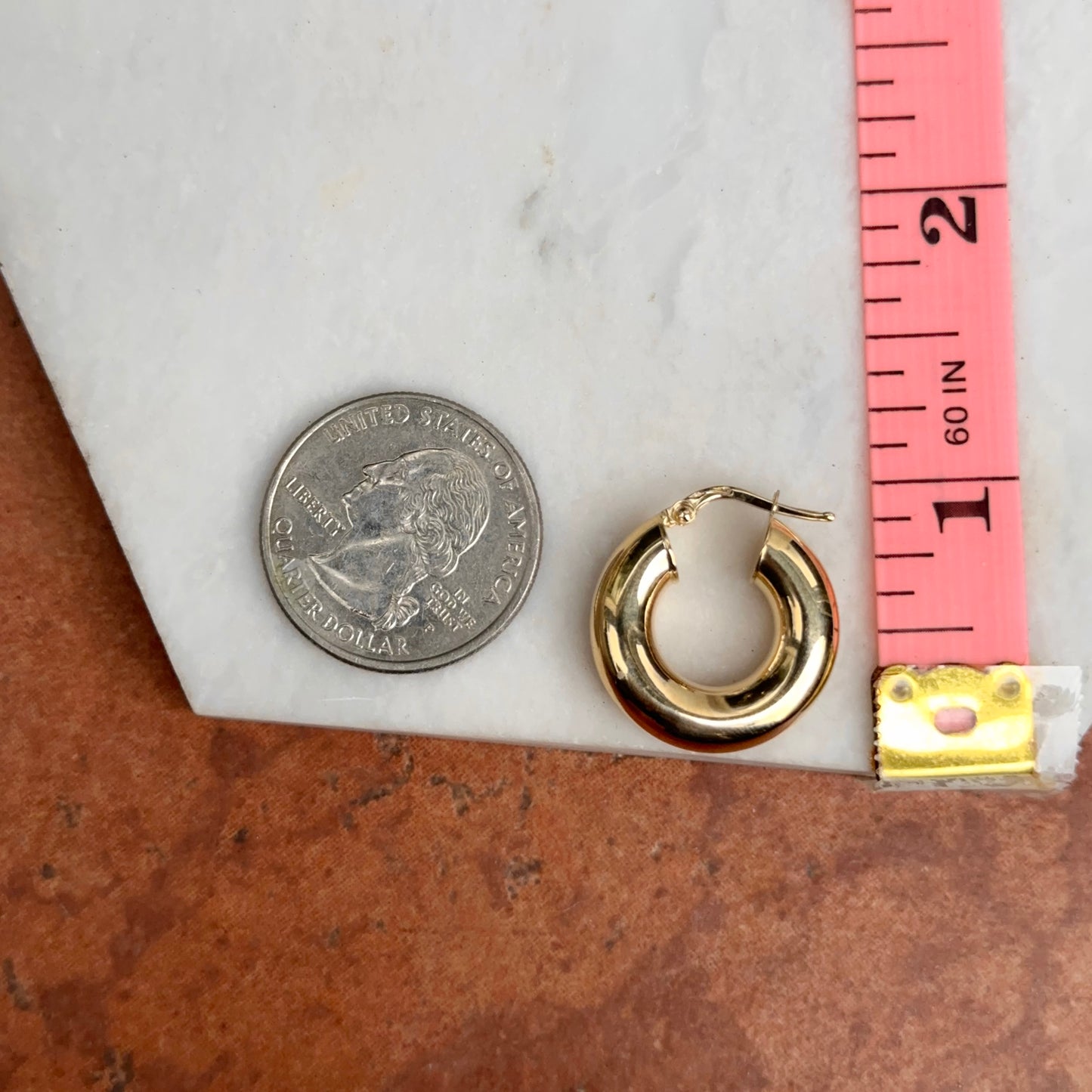 18KT Yellow Gold Chunky Tube Round Hoop Earrings 20mm