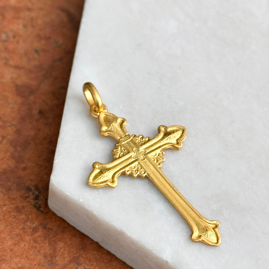 14KT Yellow Gold Matte Solid Cross Pendant 40mm