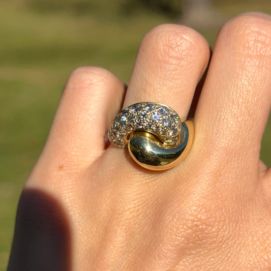 Estate Jose Hess 18KT Yellow Gold Pave Diamond Knot Dome Ring