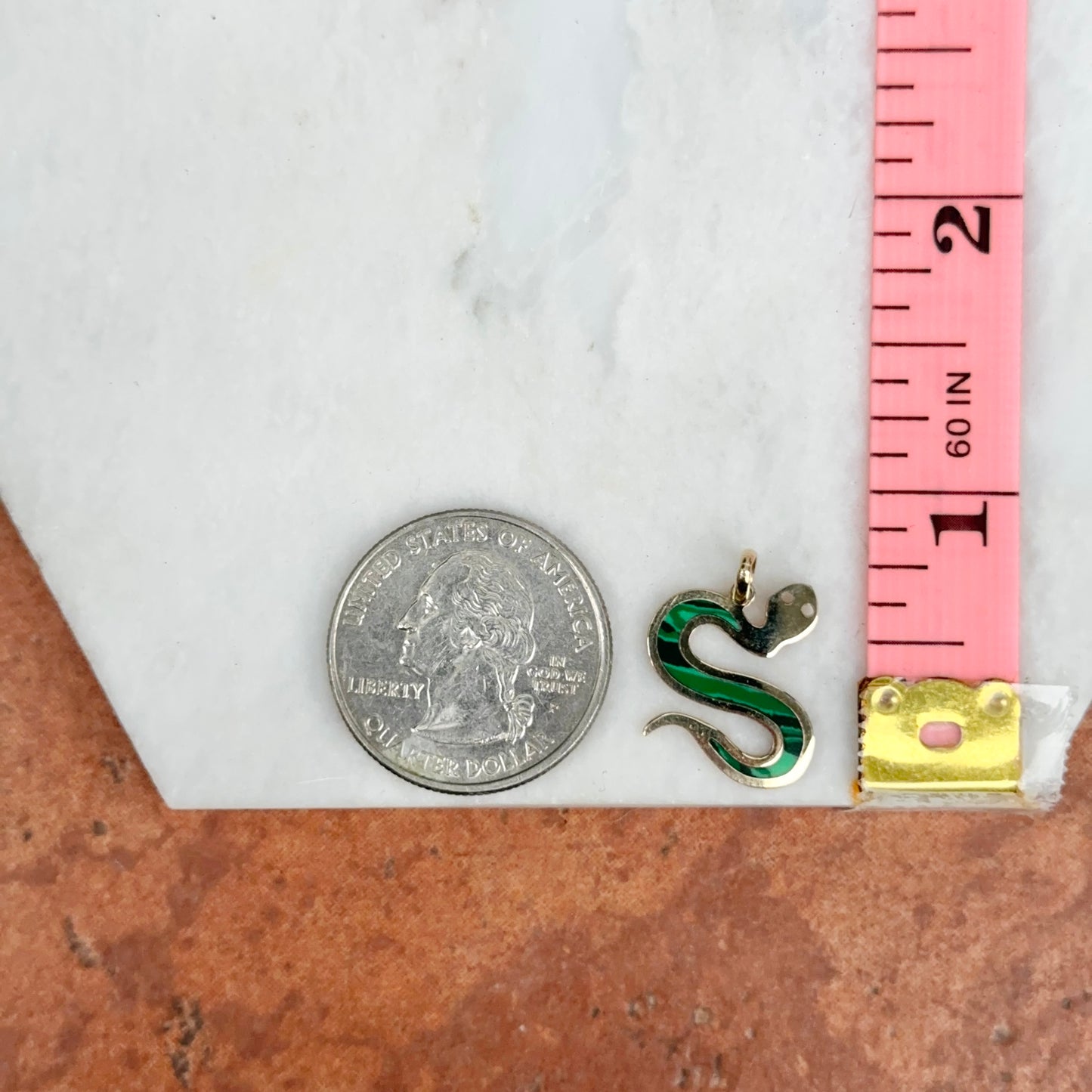 14KT Yellow Gold Malachite Slinking Snake Pendant Charm