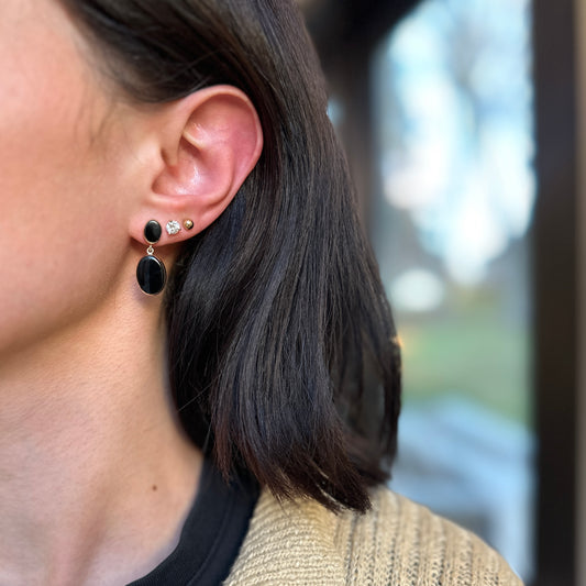 Estate 14KT Yellow Gold Bezel Onyx Drop Earrings