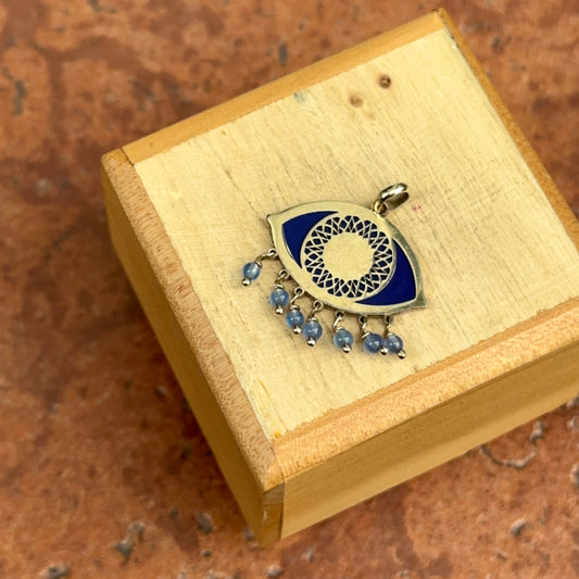 14KT Yellow Gold Lapis Evil Eye Dangling Beads Pendant Charm