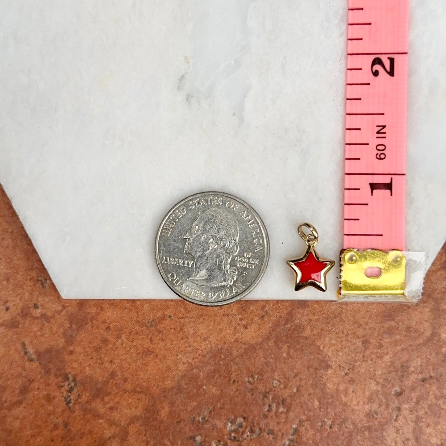 14KT Yellow Gold Red Enamel Puffed Star Pendant Charm