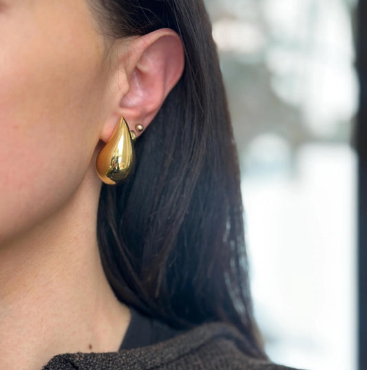 18KT Yellow Gold Chunky Teardrop Post Earrings 33mm
