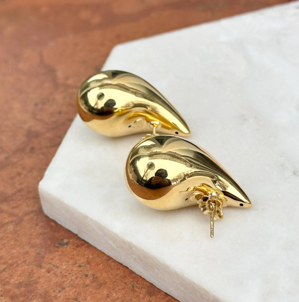 18KT Yellow Gold Chunky Teardrop Post Earrings 33mm
