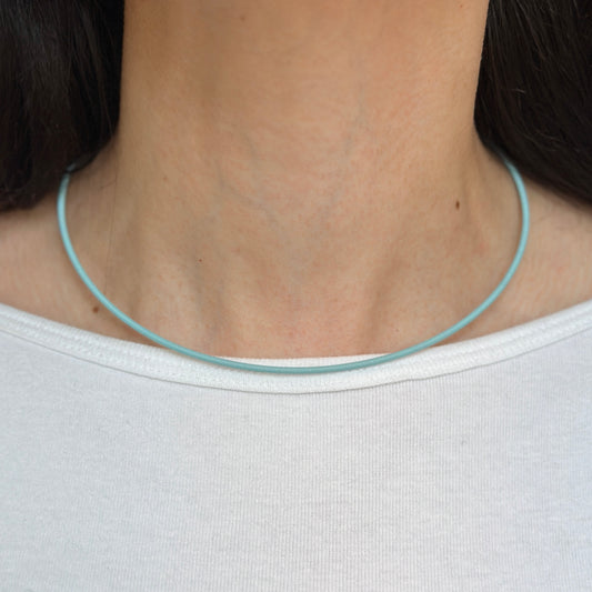 Stainless Steel Baby Blue 2mm Spiral Cord Necklace