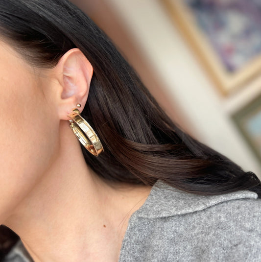 14KT Yellow + White Gold Trim Hoop Earrings 46mm