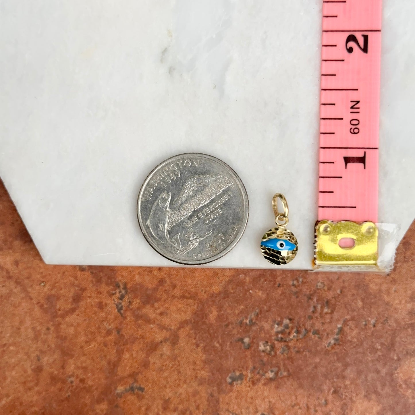 14KT Yellow Gold Diamond-Cut Blue Evil Eye Round Pendant Charm