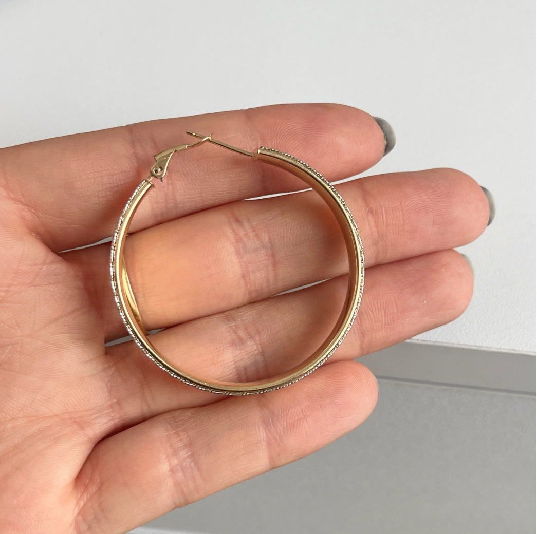 14KT Yellow + White Gold Trim Hoop Earrings 46mm