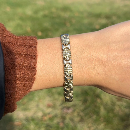 Estate 14KT White Gold + Yellow Gold Stampato Style Link Bracelet - LSJ