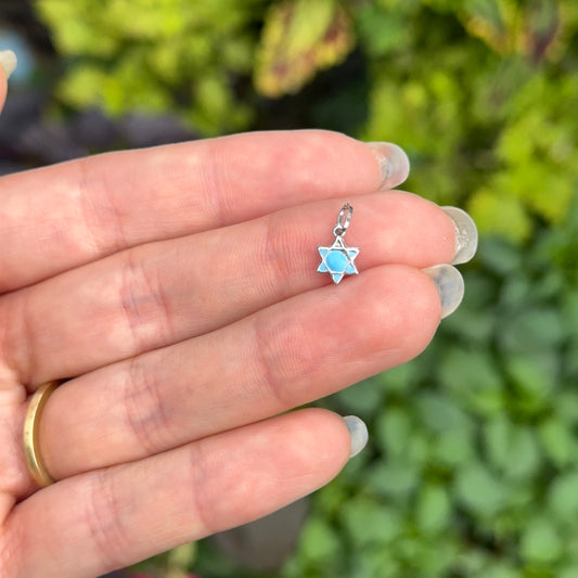 14KT White Gold Light Blue Enamel Star of David Pendant Charm