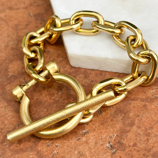 Yellow Gold-Plated Oval Link Shackle Toggle Clasp Bracelet 8''