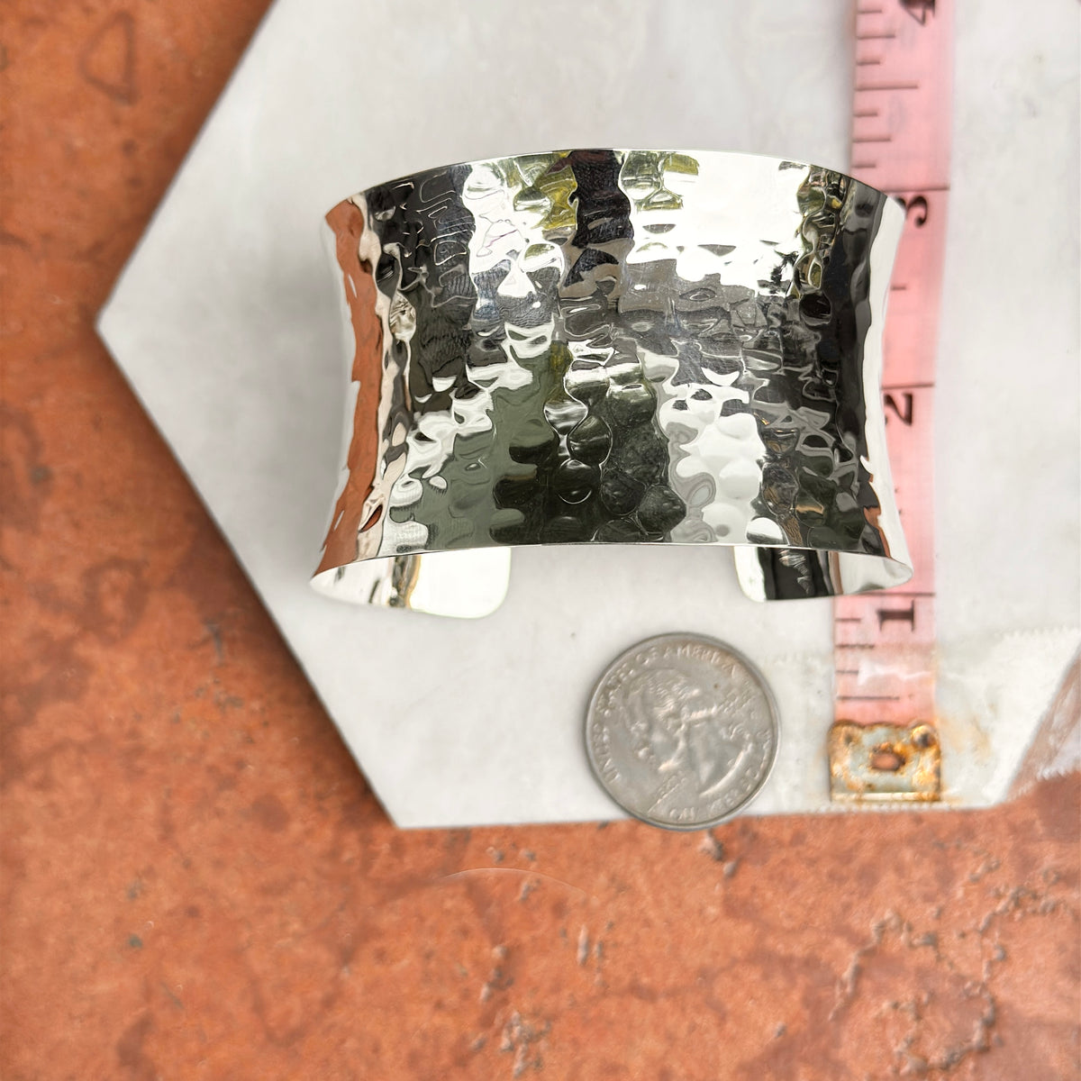 Sterling Silver Hammered Cuff Bracelet 39mm