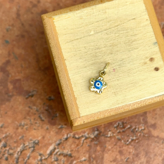 14KT Yellow Gold Flower Evil Eye Diamond-Cut Pendant Charm