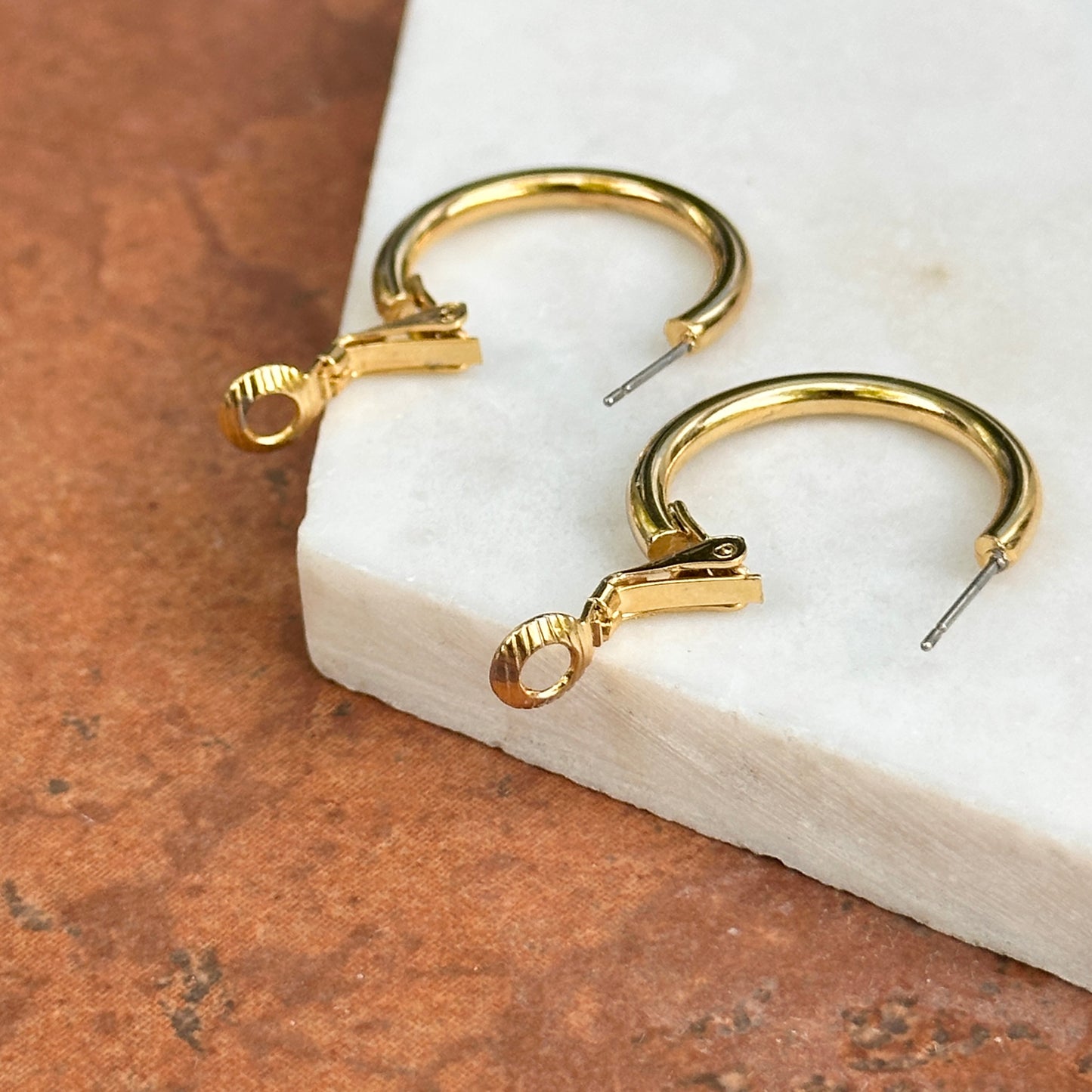 Yellow Gold Plated Silver Hoop Pierced Earrings + Safety Back