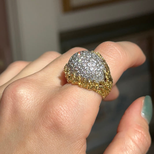 Estate 18KT Yellow Gold 5 CT Pave Diamond Dome Ring