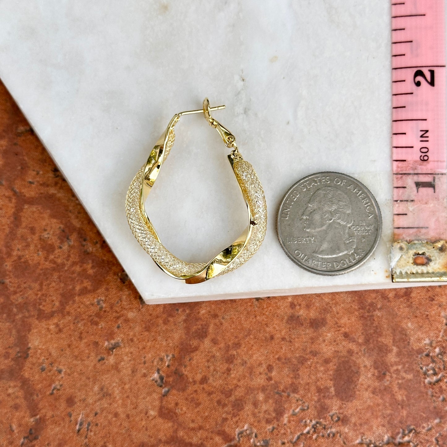 Yellow Gold-Plated Twisted Mesh Hoop Pierced Earrings