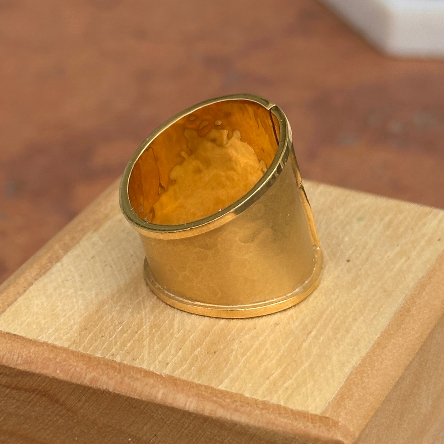 Estate Marika Desert 14KT Yellow Gold Hammered Diamond Wide Band Ring