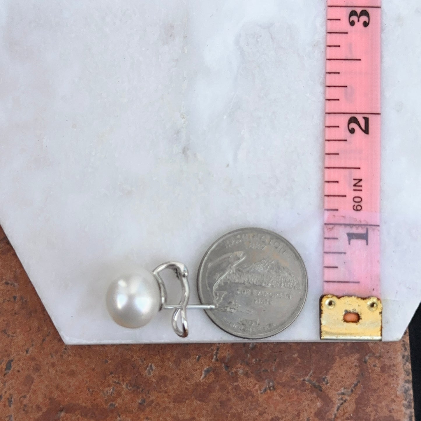 14KT White Gold Paspaley South Sea Pearl Omega Earrings 13mm