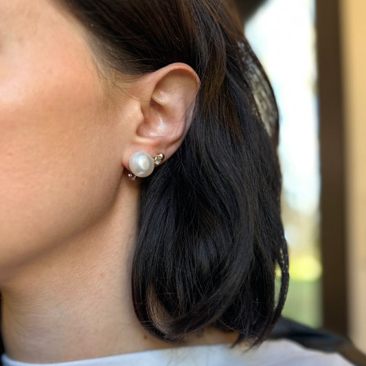 14KT White Gold Paspaley South Sea Pearl Omega Earrings 13mm