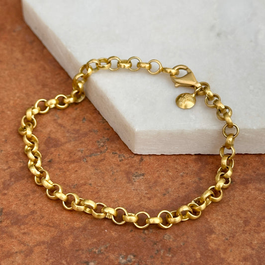 18KT Yellow Gold Matte Solid Rolo 4.8mm Chain Bracelet