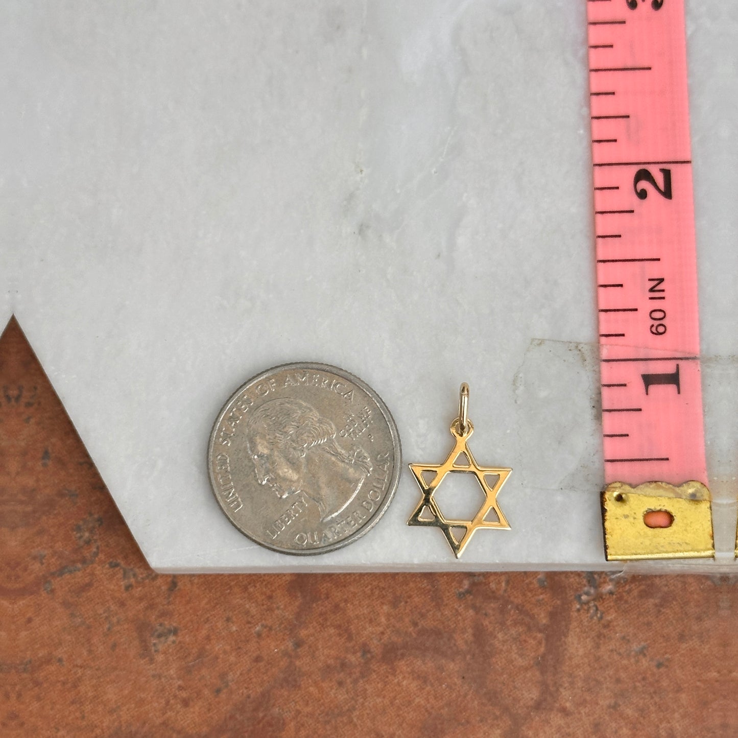 14KT Yellow Gold Flat Star of David Pendant Charm 15mm