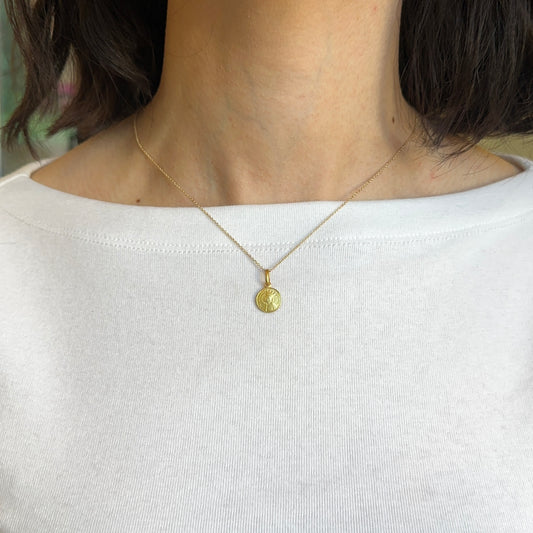 14KT Yellow Gold Virgin Mary SS Annunziata di Firenze Matte Medal Pendant Charm 10mm - LSJ