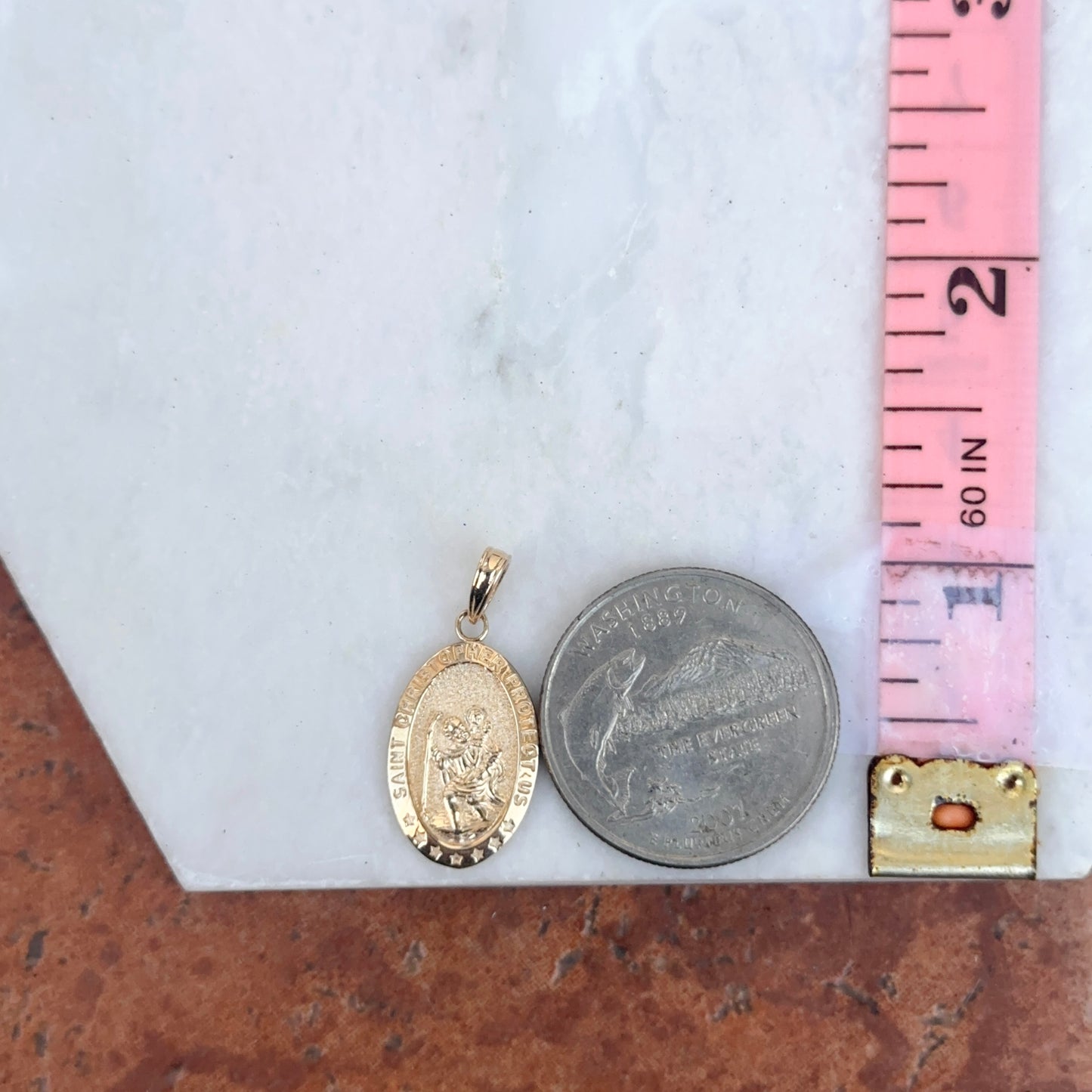 14KT Yellow Gold St Christopher Oval Medal Pendant 22mm - LSJ