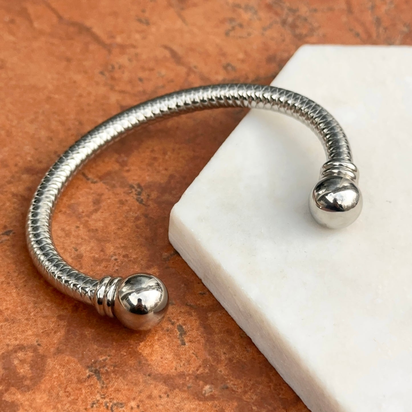 Estate Stainless Steel Open Ball End Cuff Bracelet
