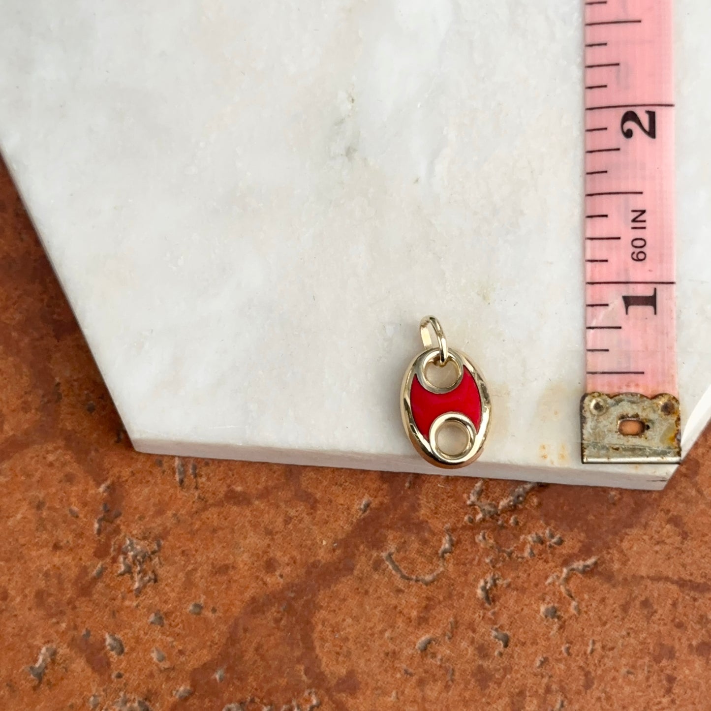 14KT Yellow Gold Red Enamel Puffed Mariner Link Pendant Charm