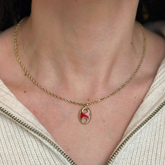 14KT Yellow Gold Red Enamel Puffed Mariner Link Pendant Charm