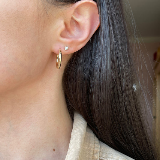 14KT Yellow Gold 3mm Tube Small Hoop Earrings 20mm