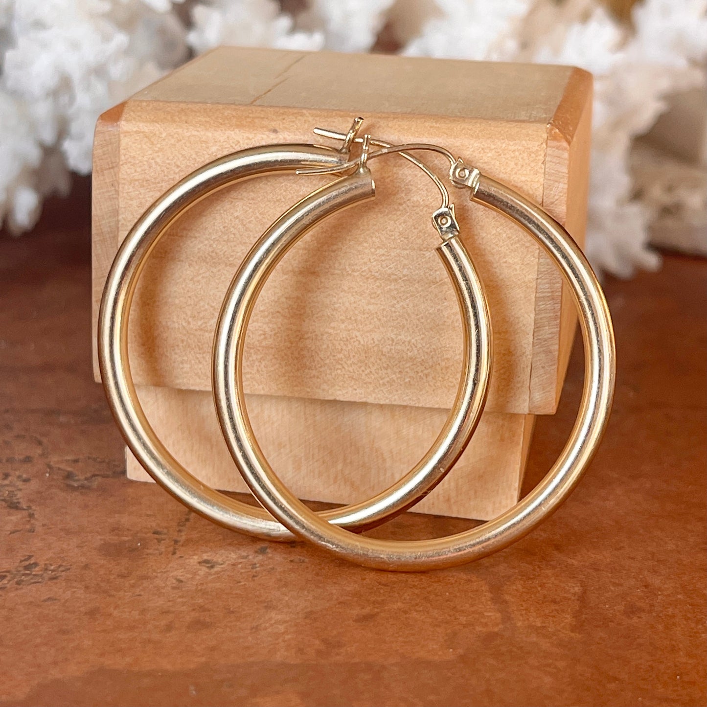 14KT Yellow Gold 3mm Tube Hoop Earrings 40mm