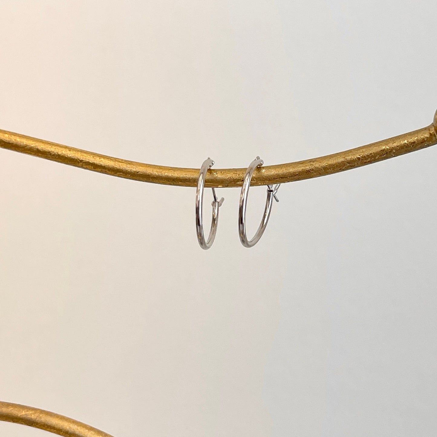 14KT White Gold Thin Hoop Earrings 15mm