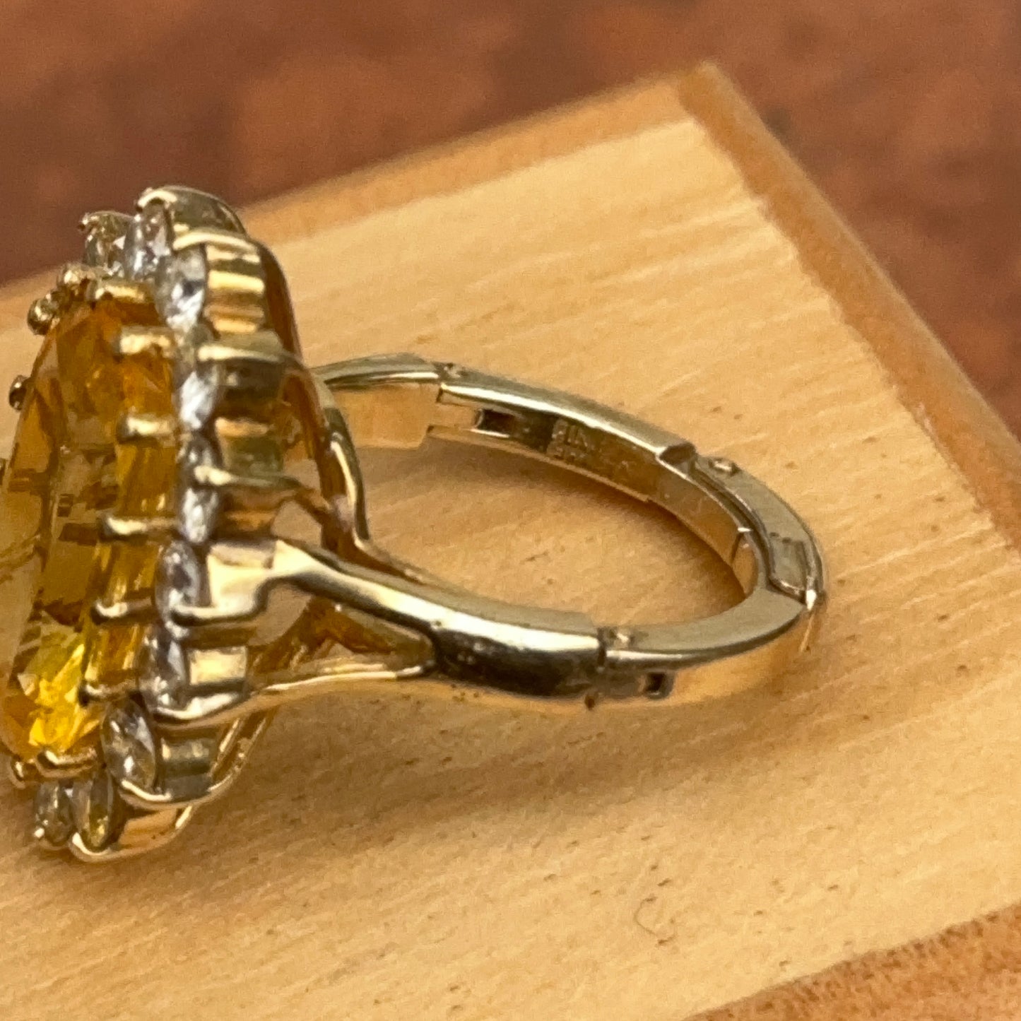 Estate 18KT Yellow Gold Oval Yellow Sapphire + Diamond Halo Ring