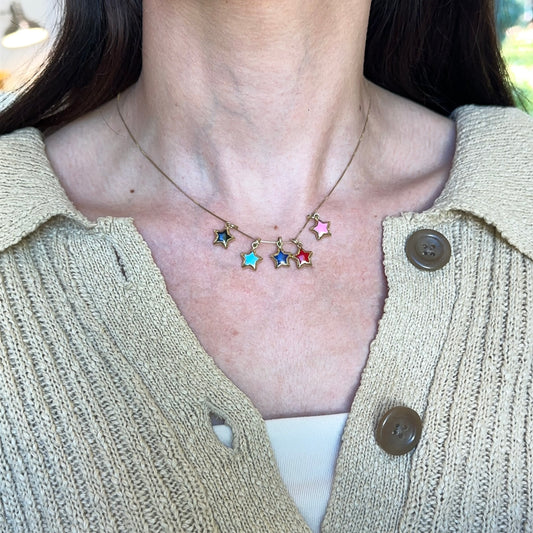 14KT Yellow Gold Red Enamel Puffed Star Pendant Charm