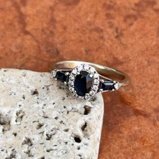 Estate 10KT White Gold Oval Blue Sapphire + Diamond Accent Ring