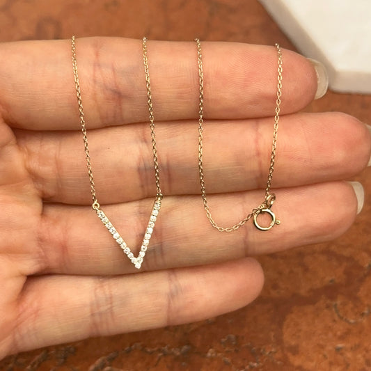 14KT Yellow Gold Pave Diamond "V" Dip Necklace