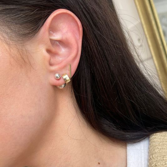 Sterling Silver Polished Double Ball End Stud Earrings