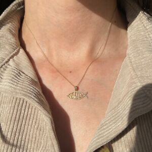 14KT Yellow Gold Fish Ichthus WWJD Pendant