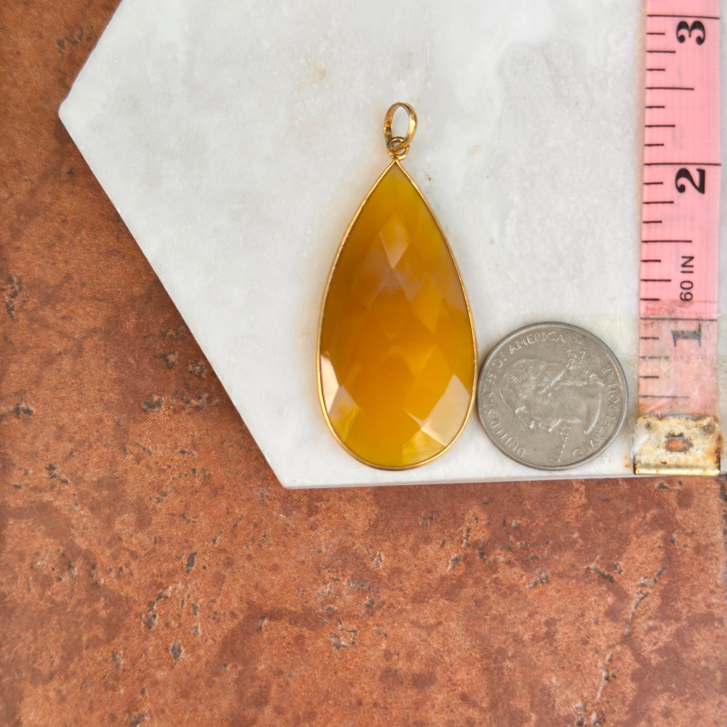 Yellow Gold Plated Silver Large Teardrop Yellow Onyx Pendant Drop Charm