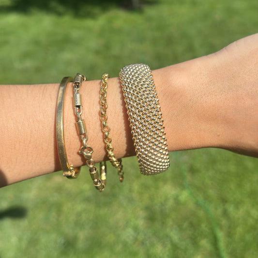 Yellow Gold-Plated Silver Mesh Weave Open Cuff Bracelet + White Rhodium