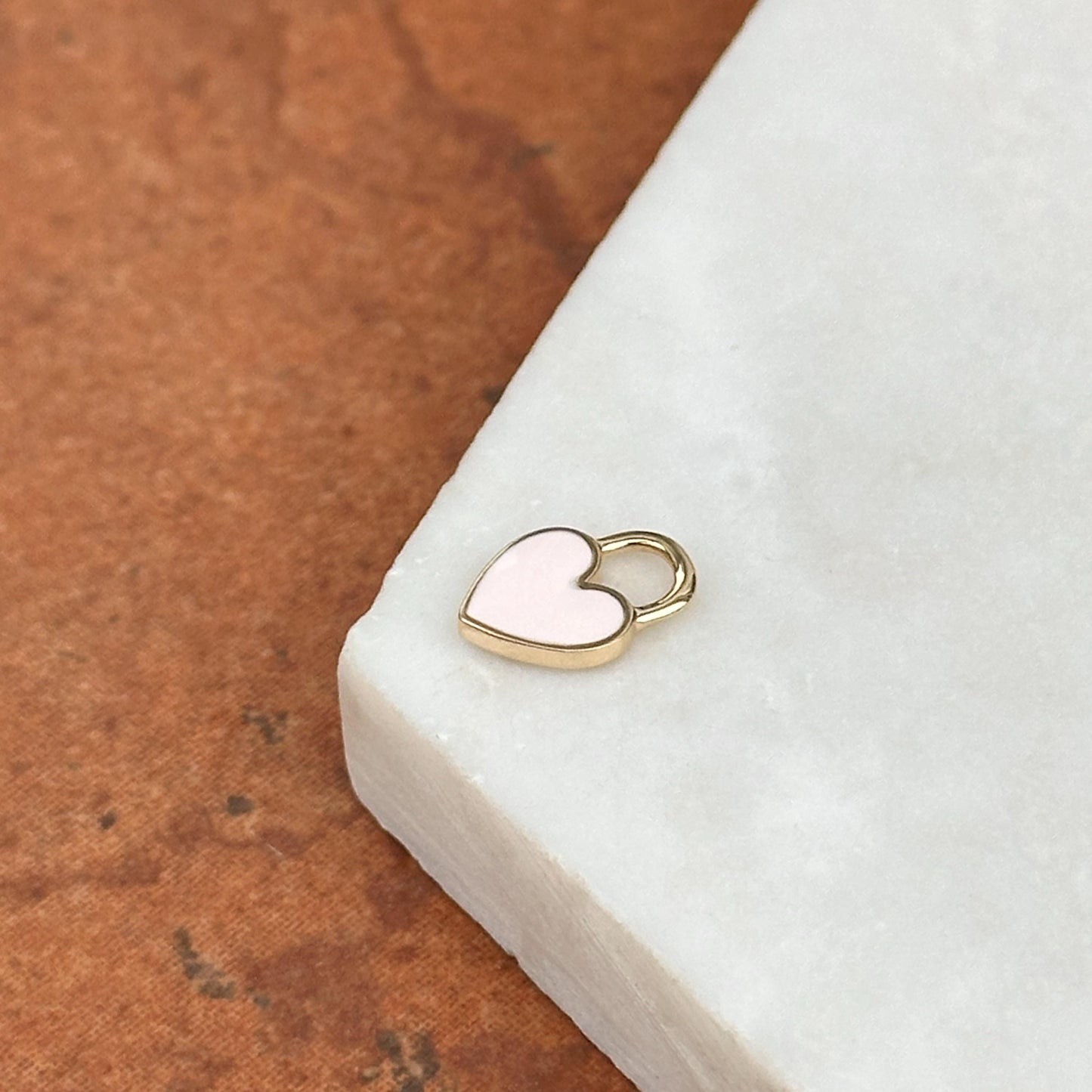 14KT Yellow Gold Pink Enamel Mini Heart Charm