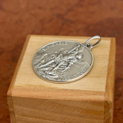 Sterling Silver Antiqued St Michael Round Pendant 30mm