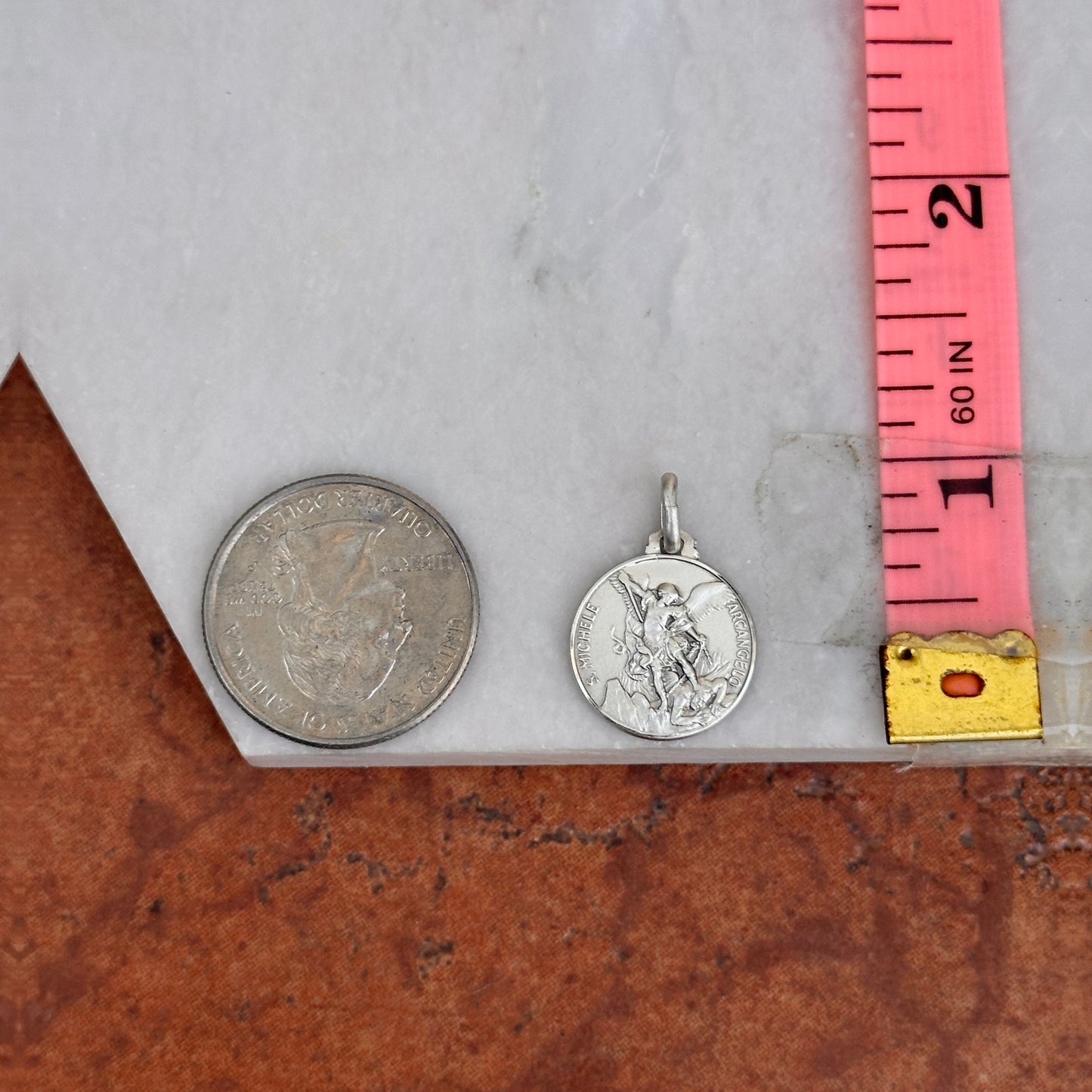 Sterling Silver Antiqued St Michael Round Pendant 16mm - LSJ